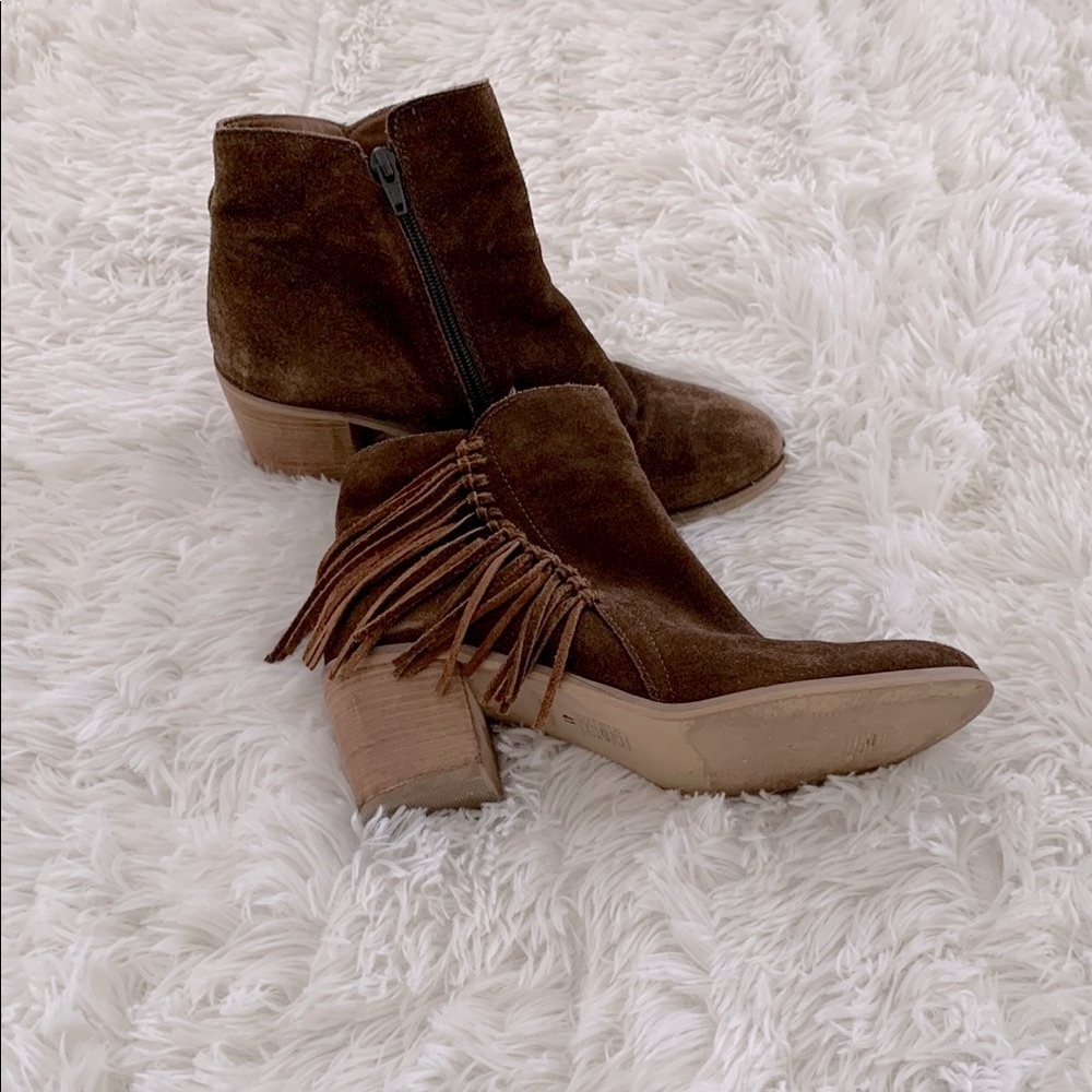 Brown Fringe Suede Ankle Boots